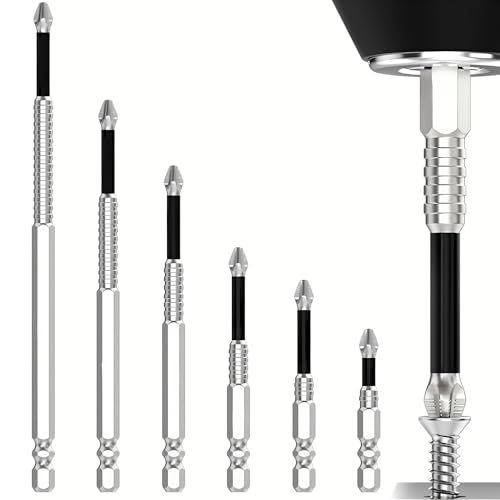 6 Pcs High Magnetic Screwdriver Drill Bit Set, Magnetic Screwdriver Bits, Anti-Slip High Magnetic Drill Bit Set, Durable and Precision Magnetic Drill bits (25mm, 50mm, 65mm, 70mm, 90mm, 150mm)