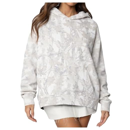 Anoumcy Light Camo Hoodie Womens Maple Leaf Print Hooded Sweatshirt Fleece Oversized Camouflage Hoodies For Women Trendy Grey S