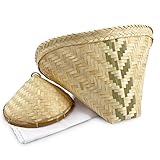 PANWA Large Traditional Sticky Rice Cooking Steamer Basket (3 pc Set) - “NATURAL SCENTED” - Handcrafted THAI Bamboo Wing Design with Authentic Wicker Lid and 18X18 Inch Cheesecloth Wrap Included