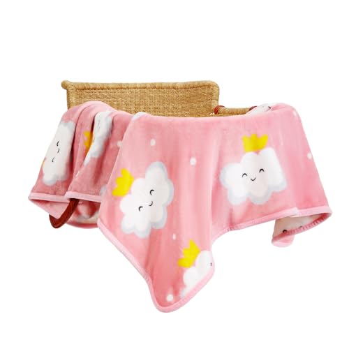 Image of TILLYOU Toddler Flannel Blanket - Warm Cozy Baby Blanket for Boys and Girls, Smooth Cute Lightweight Blanket for Bedding Crib Stroller, 40x50 Inches, Pink Cloud