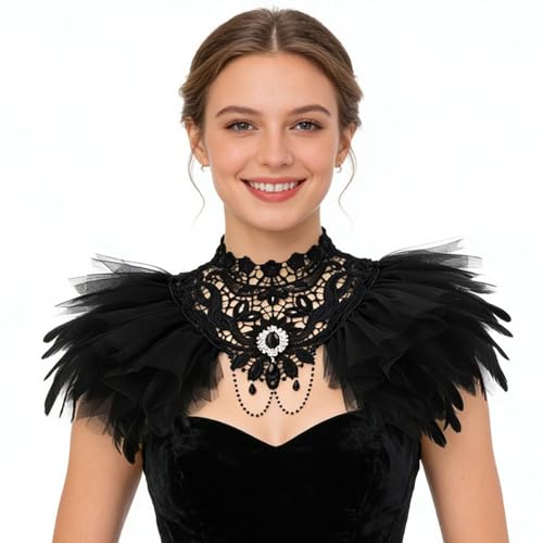 Simple polymer Women Feather Shawl Gothic Feather Lace Cape Collar Black Swan Costume for Masquerade Carnival Accessories