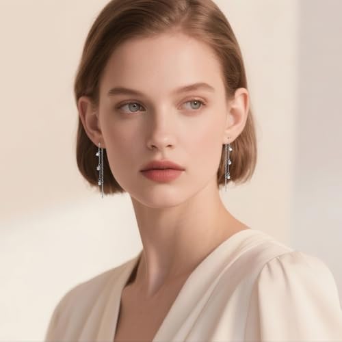 SLUYNZ Solid 925 Sterling Silver CZ Dangle Earrings Chain for Women Teens Threader Drop Earrings Tassel2