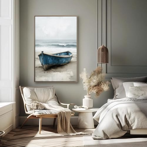 Tableau sur toile bateau bleu pour transformer un mur vide en décor de plage vintage - 2