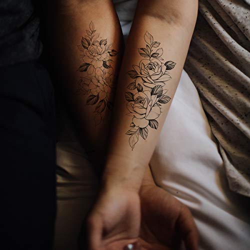 Oottati 10 Sheets Waterproof Temporary Tattoo Stickers 3D Black Branch Rose Peony Flower Girls Blossom Waterproof Arm Leaf Sexy Arm Chains Pattern Perfect For Parties, Events And More #TOP1