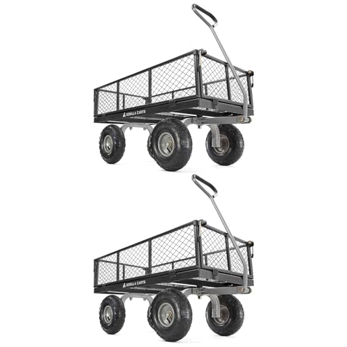 Gorilla Carts 800 Pound Capacity Heavy Duty Durable Steel Mesh Convertible Flatbed Garden Outdoor Hauling Utility Wagon Cart, Black (2 Pack) -  2 x GOR800B-COM