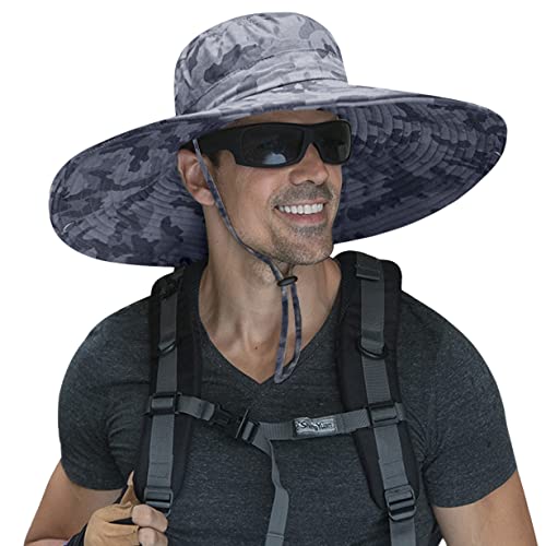 Image of HUAMULAN Wide Brim Sun Hats Men and Women Bucket Safari Fishing Hat for Hiking Garden Lawn Work Camping Outdoor