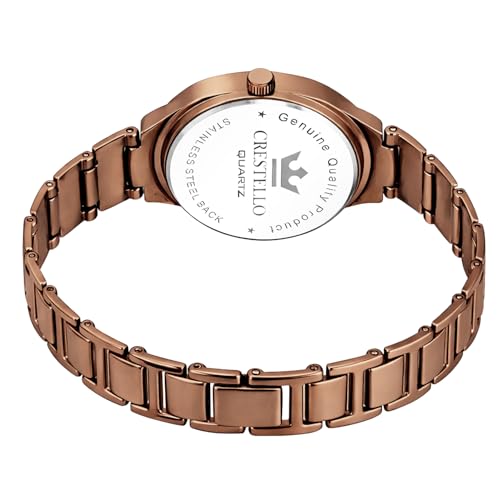 Image of CRESTELLO Brown /Rose Gold /Silver Plated Bracelet Analog Wrist Watch for Women (Brown /Rose Gold /Silver Dial) | 1 Year Warranty* | CR-JWL362-PT