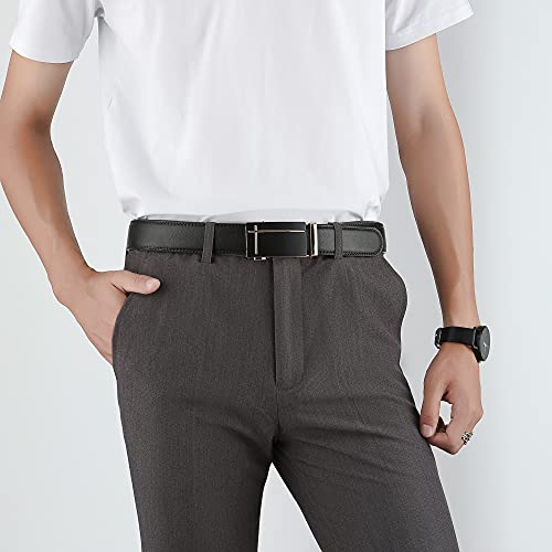 Men's Real Genuine Leather Ratchet Dress Belt, Automatic Buckle, Elegant Gift Box4