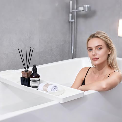 2 Stück Badezimmer Tablett Dekotablett Deko Tablett Weiß Silikon Ablageschale Kleines Badezimmer Deko Schale für Waschtisch Badewanne Küchenspüle und Toilette (Oval)