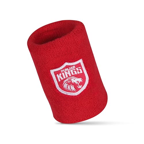 Image of NIVIA X Punjab Kings Wristband 6 Inch - Sweat-Wicking Cotton, Secure Stretch Fit, Wrist Support for Gym, Training & Match Play (Pack of 1) Large, Red