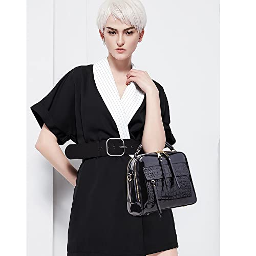 ZiMing Glossy Patent Leather Satchel Handbags for Women Top Handle Crossbody Bag Shoulder Bag Crocodile Pattern Purse2