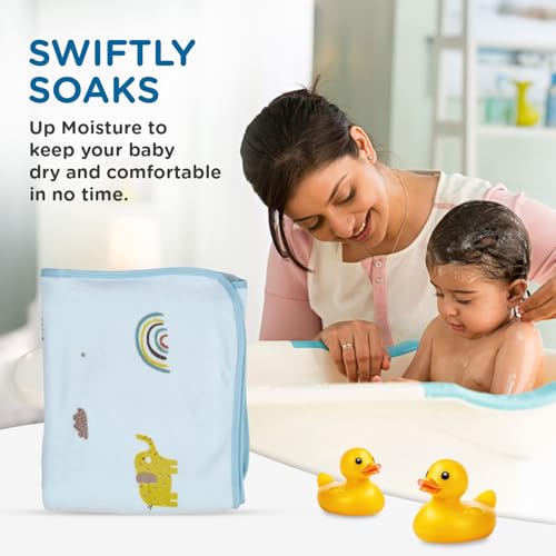 Image of Mee Mee Hooded Baby Bath Towel for New Born | Wash Cloth, Quick Absorbent, Used for Baby Swaddling, Extra Soft Cotton Towels for Kids /Toddlers /Infants /Babies, Pack of 1, (Blue Deer /Elephant) 80X80 CM
