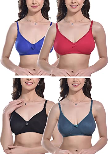 Image of FIMS - Fashion is my style Women Cotton Blend Non-Padded Bra Non-Wired Mould Seamless Cup Solid Bras Cup-B Pack of 1, Multicolor