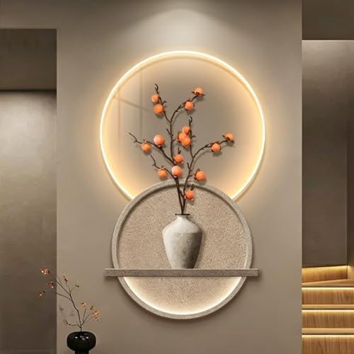 LIDANGUH Decoración Mural 3D de Piedra Arenisca para Entrada con Luces LED, Escultura Decorativa de Pared para Pasillo, vegetación Artificial, alimentación enchufable(C,60 * 100cm/23.6 * 39.4in)