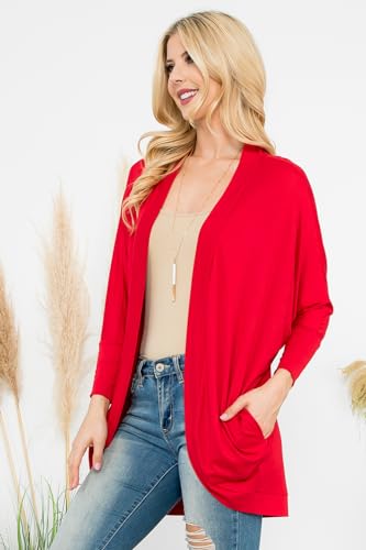 Image of Classic Long Sleeve Open Cardigan - Relaxed Lightweight Pocket Shawl Cardi Outerwear Buffalo Plaid Check, Floral, Solid