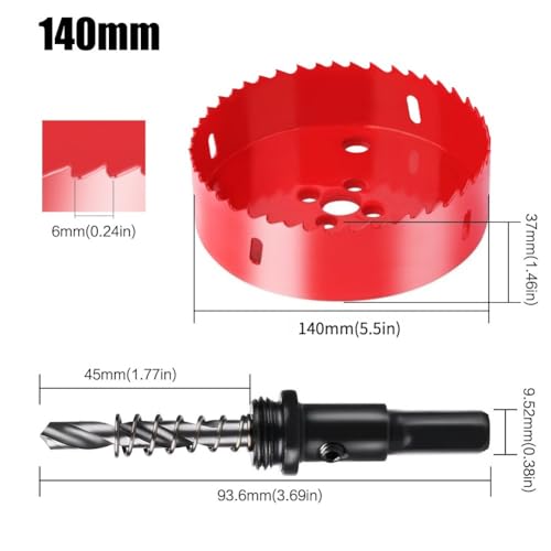 Image of 5.5 Inch Hole Saw, 5 1 /2 Hole Saw, M42 HSS Bi-Metal Hole Cutter, Triangular Shank Hole Saw Drill Bit with Spring for Wood, Plywood, Plastic, Gypsum Board, Various Thin Metal Sheet