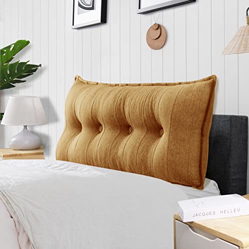 Rucener Oreiller Traversin Soutien Dorsal Gros Coussin Canapé Coussin Tête de Lit Dossier Traversin Gros Coussin Dossier Triangulaire Coussin de Coin Coussin de Lecture Jaune 140 CM