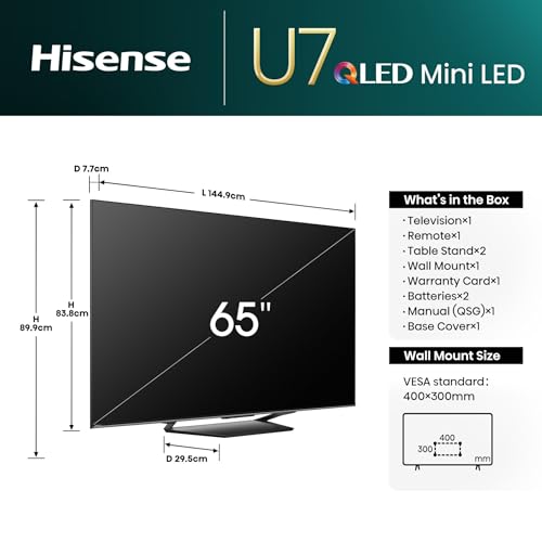 Image of Hisense 164 cm (65 inches) U7N Series 4K Ultra HD Smart QLED Mini LED TV 65U7N (Black)