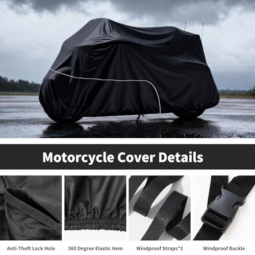 Image of Motorcycle Cover Heavy Duty 300D Waterproof for Touring Ultra | Fits for Harley Davidson Ultra Ltd, Road Glide Ltd, Honda Goldwing, BMW, Indian Motorcycle Accessories, 110 Inch Black