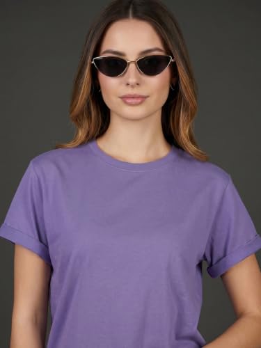 Image of JUNEBERRY Pure 100% Cotton Oversized Loose Fit Drop Shoulder Round Neck Boyfriend Fit Solid Half Sleeves T-Shirt for Women & Girls (Sizes: S to 2XL)