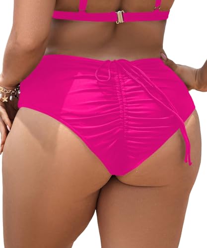 Leoparts Plus Size Women's Bikini Bottom High Waisted Drawstring Swimsuit Bottoms Ruched Full Coverage Bathing Suit Briefs