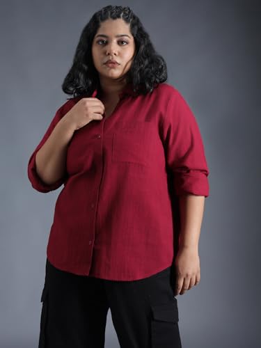 Image of High Star Women Classic Spread Collar Curved Cotton Oversized Casual Shirt