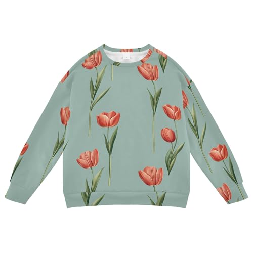 JUNZAN Cute Tulips Sage Green Little Girls Sweatshirt Hoodie Fleece Sweatshirt With Hoodie Camping 4T