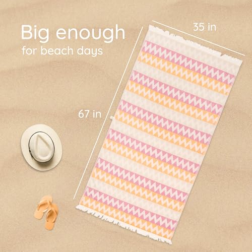 Turkish Beach Towel (35”x67”) – 100% Cotton Quick Dry, Lightweight Oversized Beach Towel for Pool & Travel – Zig Zag Orange Color