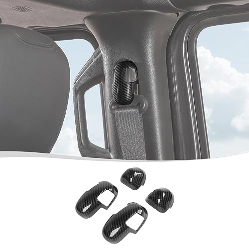 Voodonala for Jeep JL JLU Seat Safety Belt Buckle Cover Trim Compatible with Jeep Wrangler JL JLU 2&4Doors 2018-2023(4Pcs,Carbon Fiber Black,ABS)
