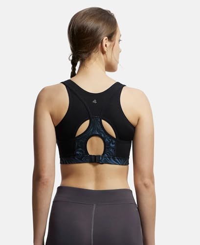 Image of Jockey MI03 Women's Wirefree Padded Polyester Elastane Stretch Printed Full Coverage Racer Back Styling Sports Bra with Stay Dry Treatment