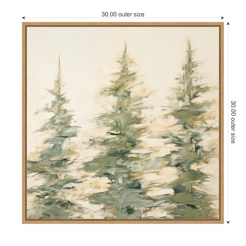 Kate and Laurel Sylvie Evergreen Trees Abstract Framed Canvas Wall Art by The Creative Bunch Studio 30 x 30 Natural, Rustic Farmhouse, Landscapes, Nature Art for Wall Decor, Living Room, Bedroom by Kate and Laurel - Used condition - Image 8