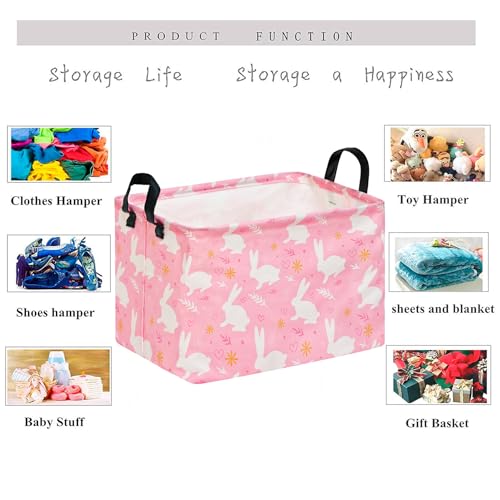 Image of Kid Clothes Storage Basket Gift Shelf Basket Toy Storage Bin, Nursery Basket Organizer Box With Handles for Room Deco Bunny Easter Eggs Basket for Children