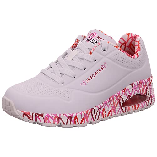 Skechers Uno Loving Love, Zapatillas Mujer, White Durabuck Red Pink Mesh Trim, 37 EU