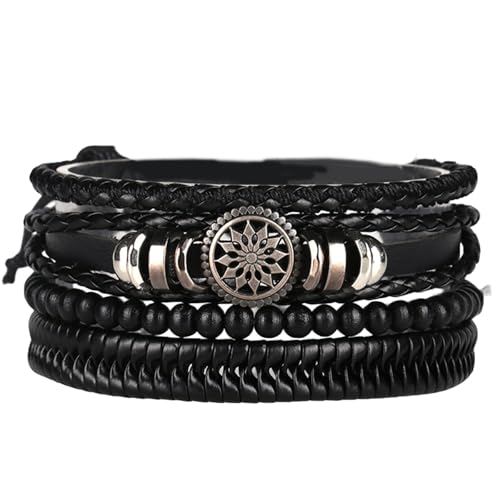 [�C���X�N] Men's Leather Wristband Charm Designed with Sturdy PU and Detailed Braiding for Everyday Elegances Adjustable Leather