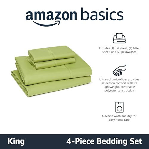 Image of Amazon Basics Lightweight Microfiber 4-Piece Bed Sheet Set, King, Oliver Light, Solid
