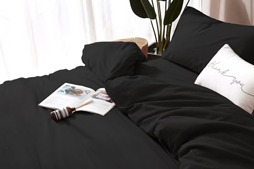 Image of F.Y.Dreams 100% Washed Cotton Duvet Cover for Weighted Blanket 60x80 inches with 16 Ties, Zipper on Long Side /Carbon Black /Just Duvet Cover