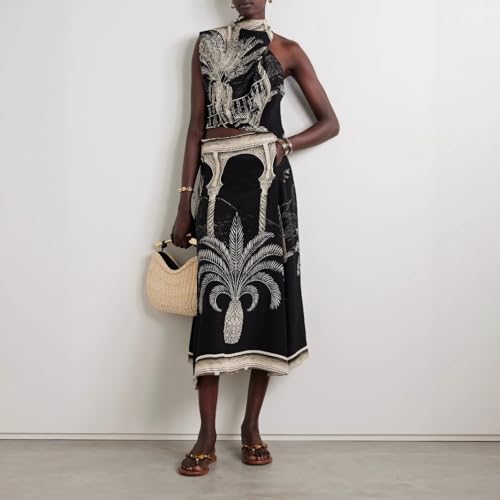 VOIKERDR Two Piece Skirt Sets for Women Satin Top and Maxi Skirt Boho Clothes Vacation Sets2