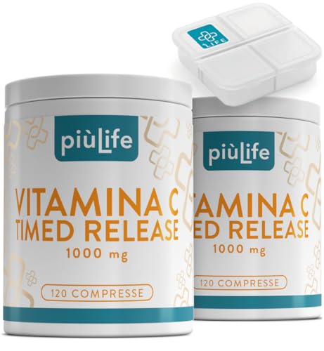 VITAMINA C 1000mg Lento Rilascio Graduale PiùLife, 240 Compresse Integratore Vitamina C Pura Naturale Acido Ascorbico, Antiossidante...