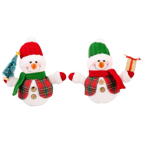 ライトアップ雪だるまぬいぐるみ - LED電池式クリスマス置物2個セット、リビングルームディスプレイ、柔らかいぬいぐるみのライト付き雪だるま装飾、デスク、ソファ、暖炉、寝室用のホリデーデコレーション