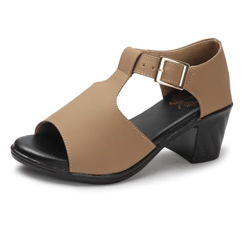 Image of Denill Fancy & Comfortable Brown Heel Sandal with Ankle Strap for women & Girls