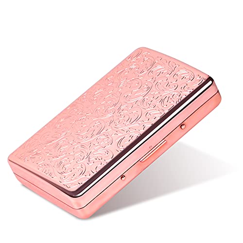 Cigarette Case, Double Sided Spring Clip Open Cigarette Box for 16 100s Cigarettes, Card Pocket Holder Protective Security Wallet for Men and Women Rosegold Cigarette Case, Double Sided Spring Clip Open Cigarette Box for 16 100s Cigarettes, Card Pocket Holder Protective Security Wallet for Men and Women Rosegold