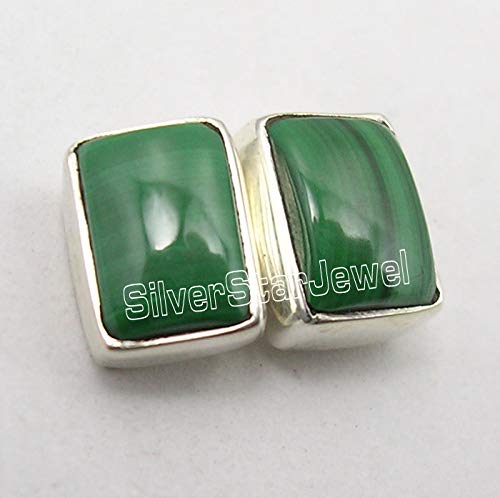 925 Stamp Pure Sterling Silver Rectangle Malachite Stud Earrings 0.3" Cyber Week Discount2