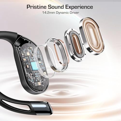 Image of pTron Bassbuds Trendz Open Ear Wireless Earbuds, SafeBeats Design, HD Mics & TruTalk AI-ENC Calls, 45Hrs Playtime, App Support, 14.2mm Drivers, BT6.0 Headphones, Type C Charging & IPX5 (Pearl Black)