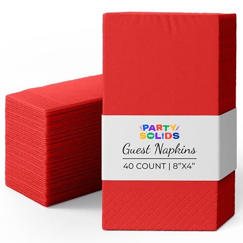 Party Solids Red Dinner Napkins Disposable 8 x 4 Folded - 40 Pcs 2 Ply Red Napkins Disposable Paper Guest Towels for Bathrooms Dinners Everyday Parties & Party Supplies