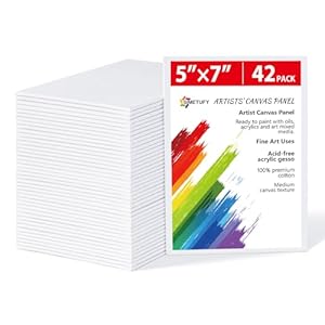 Simetufy 42 Pack 5×7 Inch Canvas Boards for Painting, 8oz Pre-Primed Canvas Panels Acid-Free 100% Cotton Small Canvases Blank Flat Canvas for Acrylics Oil Watercolor Paints