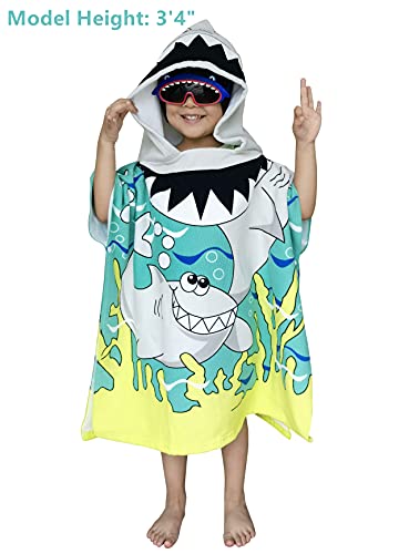 Athaelay GREAT WHITE SHARK Wearable Towel For Kids Toddlers Bath Pool Beach Swim Poncho Cover-Ups Swimwear For Little Boys Girls, Shark Theme thumb #2