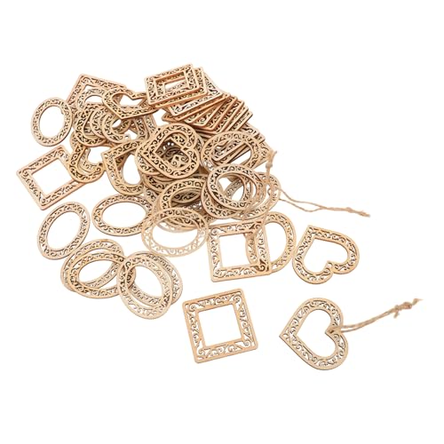 OSALADI 60個木製ハート 幾何形状フレーム 軽量で丈夫な未仕上げハート型木