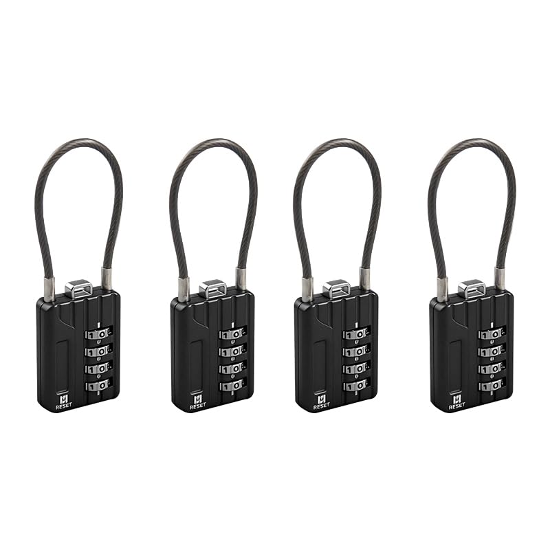RESET-200 4-Digit Combination Cable Padlock, 3 mm, 12 cm, 4 Pack