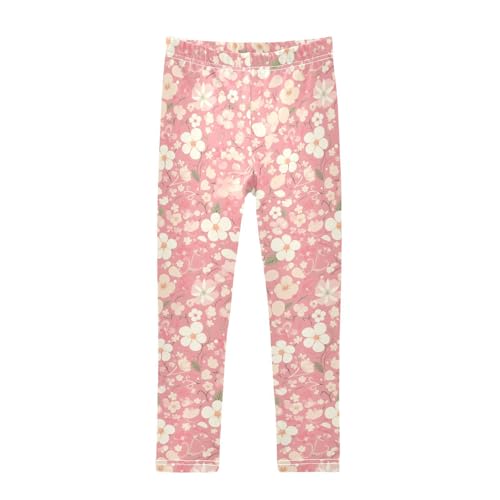Pink Pattern and Flowers Kids Girl's Cotton Leggings Stretchy Full Length Dance Pants Running