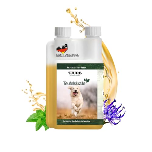 TJURE Teufelskralle Liquid für Hunde | 1000 ml | Ergänzungsfuttermittel mit Teufelskralle | Zur Unterstützung der normalen Beweglichkeit | Pflanzliche Rezeptur | Made in Germany | Ohne Zusatzstoffe